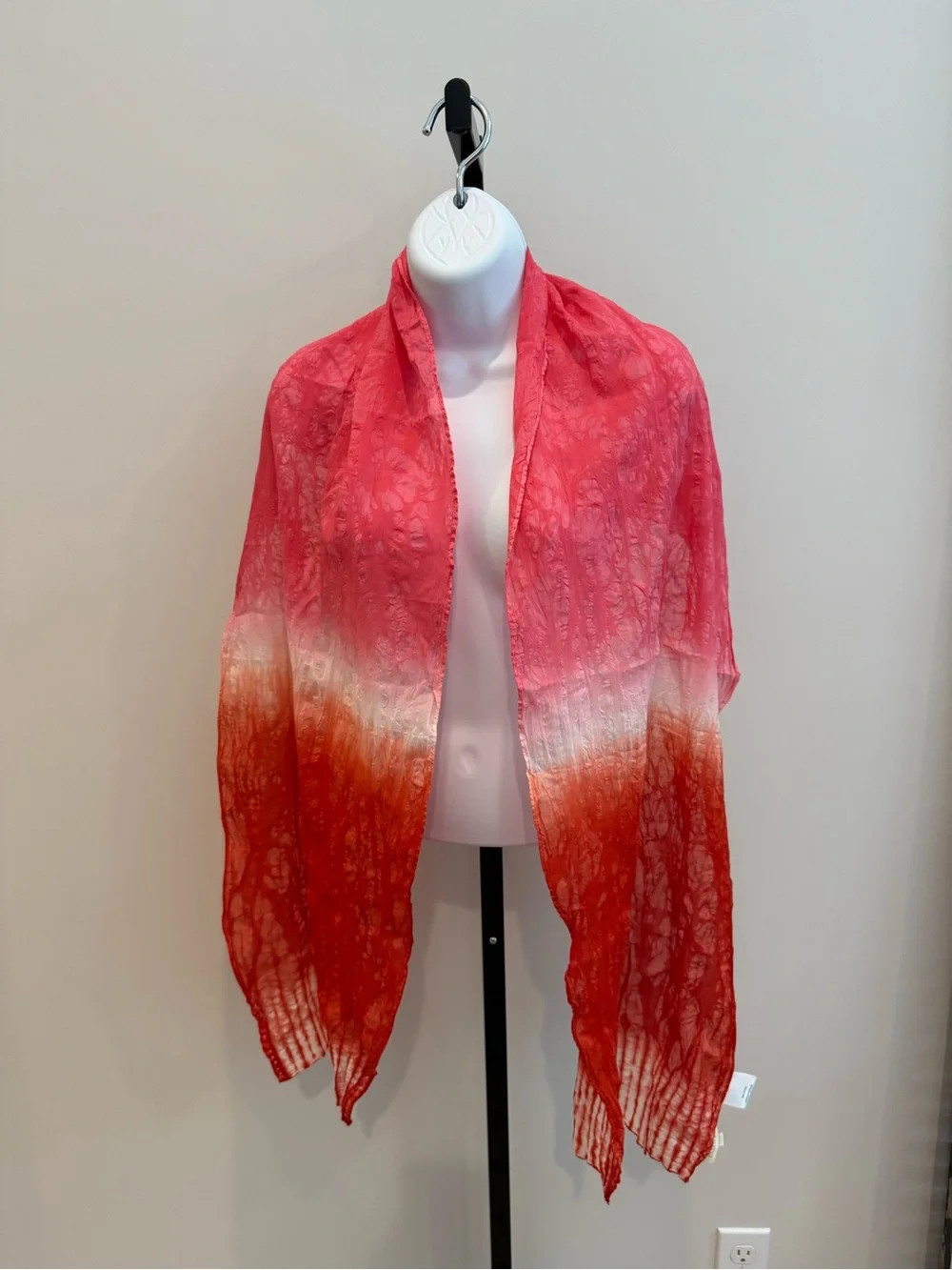 Eileen Fisher Pink & Red Lightweight Crinkle Tie Dye Scarf - Women's Accessory